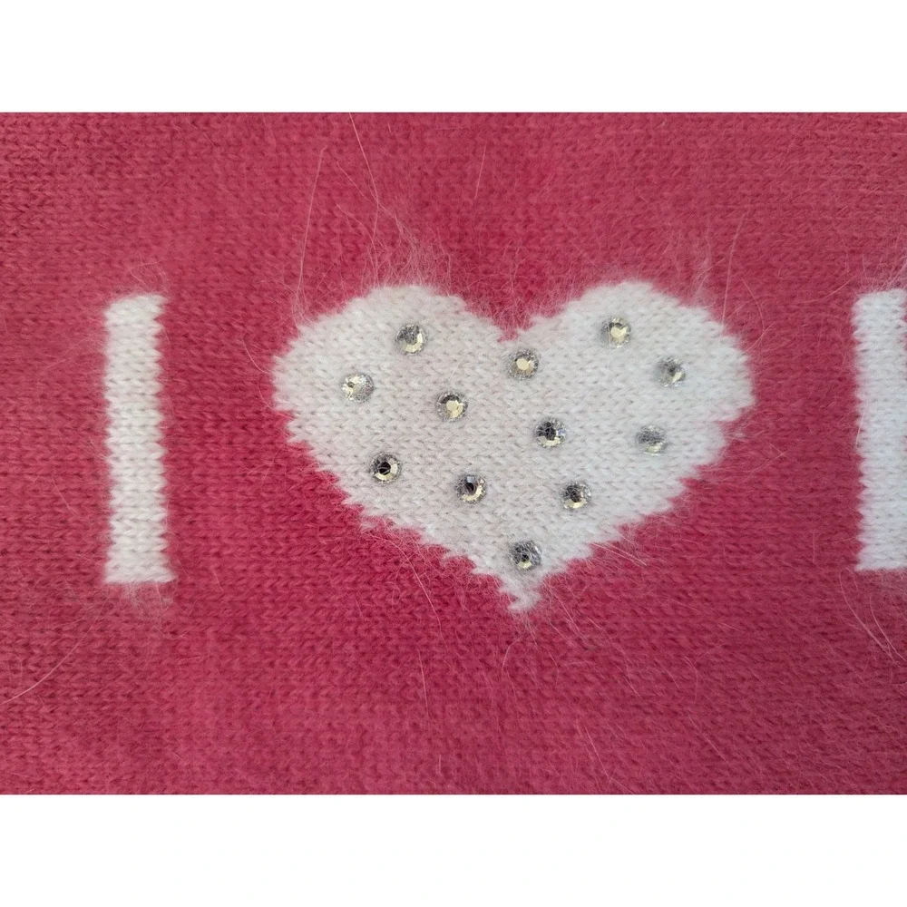 BEBE Scarf Pink White I Love 70% Angora Rabbit Hair 6.5x 72